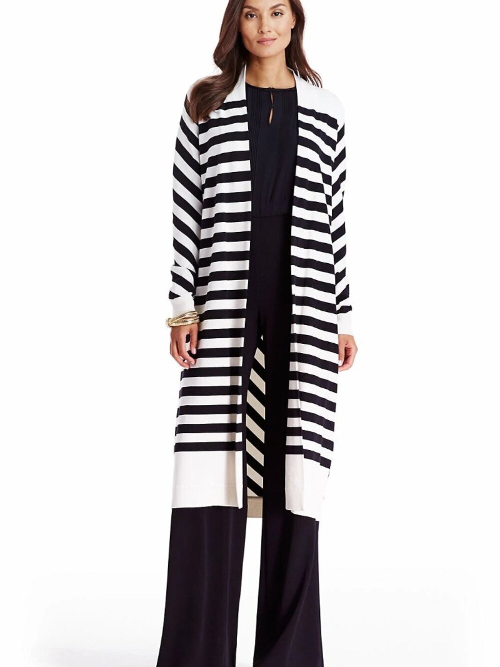 NEW Diane von Furstenburg Carlisle Striped Long Cardigan Black/White P #S6047